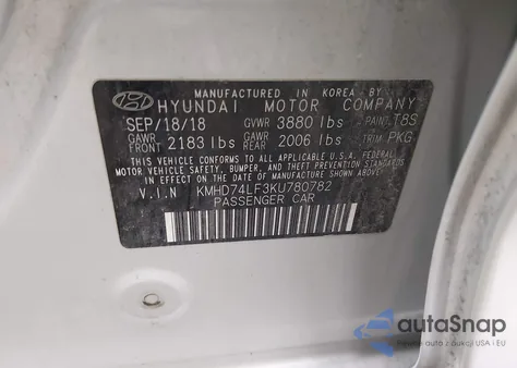 2019 Hyundai Elantra Se z USA, uszkodzony, nr VIN KMHD74LF3KU780782